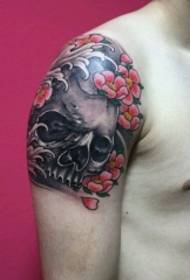 Grote arm cool schedel bloemen tattoo patroon