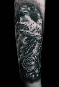 Arms amazing black and white eagle with rose tattoo pattern