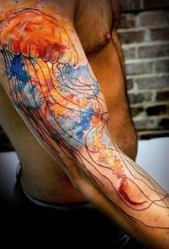 Arm watercolor style colorful splash ink female tattoo pattern