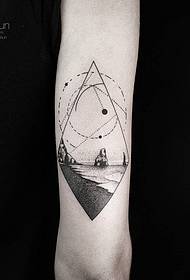 Geometrické linie na paži, pichlavý pobřeží krajiny tetování vzor