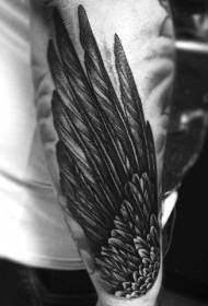 Arm simple black delicate feather wings tattoo pattern
