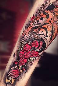 Arm personality Europe and America new school tiger skull tattoo pattern