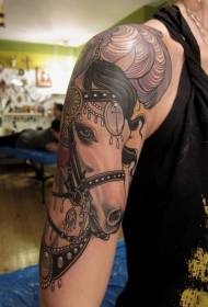 Arm ornate horse head jewelry tattoo pattern