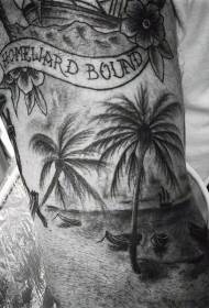 Palm tree letter black tattoo pattern on arm coast