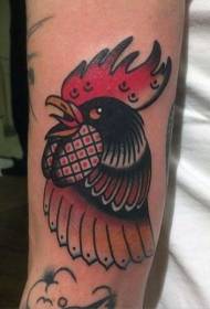 Arm old school colored cock head tattoo pattern
