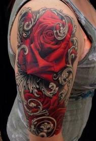 Beautiful red rose with decorative tattoo pattern