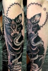 Black arm eye tattoo snake and plant vine and three eyes black cat tattoo picture