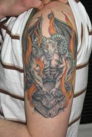 Big arm gargoyle and goat head flame tattoo pattern