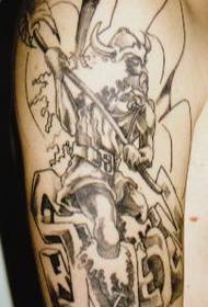Arm black and white viking warrior tattoo pattern