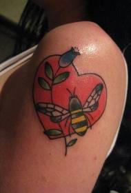 Arm yellow bee and heart tattoo pattern