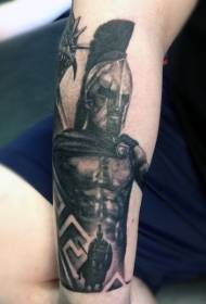 Old school black Spartan warrior and dragon arm tattoo pattern