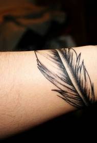 Wrist black and white feather classic tattoo pattern