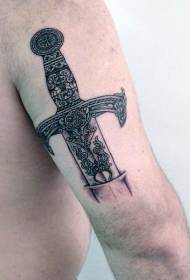 Beautiful black and white sword piercing arm tattoo pattern