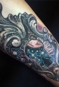Arm ornate lock starry sky and boy tattoo pattern