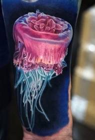 Colorful and very realistic gorgeous jellyfish arm tattoo pattern