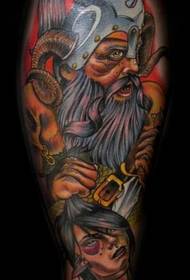 Arm color illustration style colored viking warrior tattoo picture