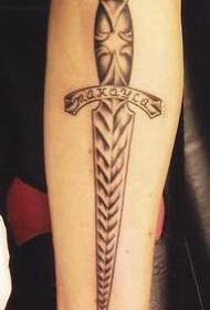 Arm black and white personality dagger tattoo pattern