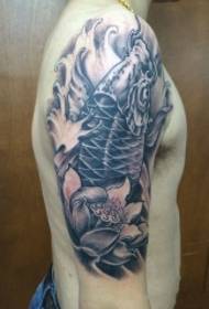 Arm traditional carp lotus tattoo pattern