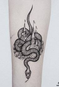 Small arm European and American snake castle tattoo pattern