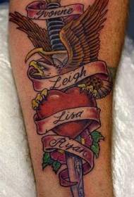 Naoružani bodež i orao crveno srce tetovaža uzorak