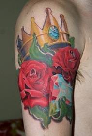 Big arm golden crown diamond and rose painted tattoo pattern