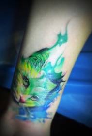 Rokas akvareļu kaķu radošs tetovējums