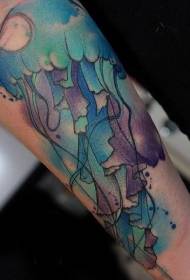Prosty wielobarwny wzór tatuażu na ramieniu meduzy