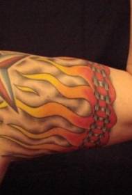 Flame and star tattoo pattern on the arm