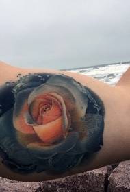 Arm magical color realistic rose and water tattoo pattern