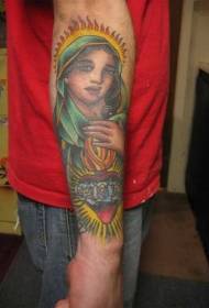 Arm painted Virgin Mary and Sacred Heart tattoo pattern
