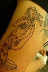 Black line mermaid arm tattoo pattern