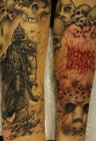 Donker ridder en skedel letter arm tattoo patroon