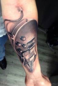 Very realistic black and white guitar arm tattoo pattern