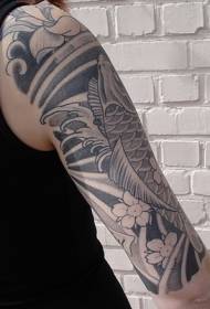 Arm Japanese style koi black tattoo pattern