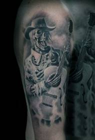 Great design black and white western singer with guitar tattoo pattern