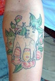 Arm funny white bull flower tattoo pattern