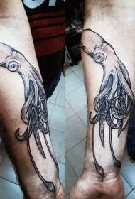 Old school arm black and white big eyes squid tattoo pattern