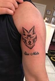 Handsome geometric style wolf head tattoo picture on the big arm