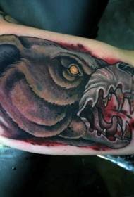 Creepy blood raccoon head colored arm tattoo pattern