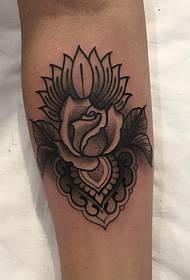 Arm Brahma Rose Black Gray Dot Tattoo Pattern