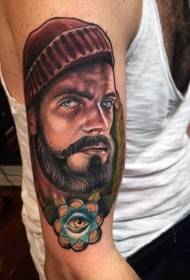 Very realistic color sailor portrait arm tattoo pattern