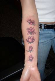 Lotus painted tattoo pattern at different stages of the arm