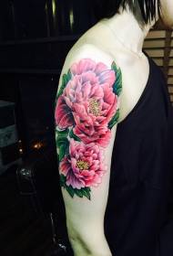 King peony flower painted tattoo pattern in red flower
