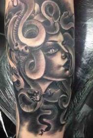 Arm huge black and white Medusa portrait tattoo pattern