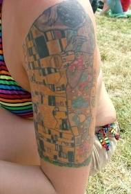 Big arm colored Gustav Klimt couple tattoo pattern