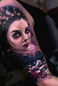 Arm new style colorful women portrait tattoo pattern