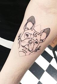 Küçük köpek geometrik nokta prick çizgi dövme deseni