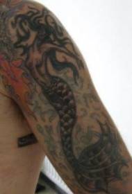 Elegant black mermaid tattoo pattern with arms