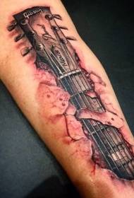 Incredible torn guitar color arm tattoo pattern