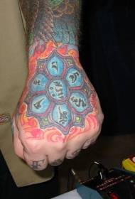 Hand back buddhist blue lotus tattoo pattern